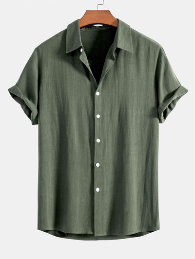 Linen rayon blend button-up shirt and straight-leg linen trousers