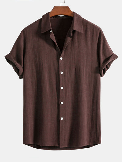 Linen rayon blend button-up shirt and straight-leg linen trousers