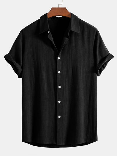 Linen rayon blend button-up shirt and straight-leg linen trousers
