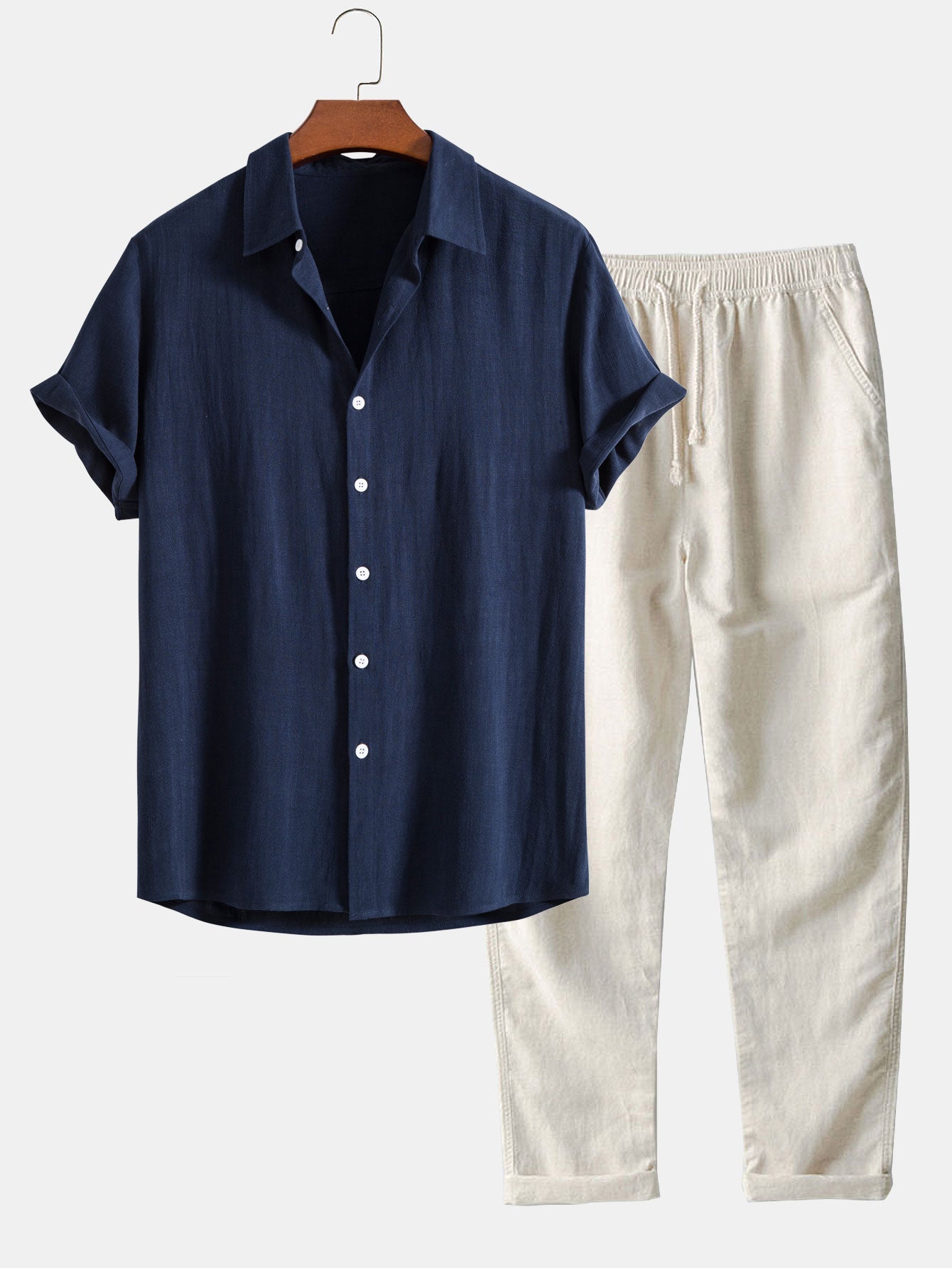 Linen rayon blend button-up shirt and straight-leg linen trousers
