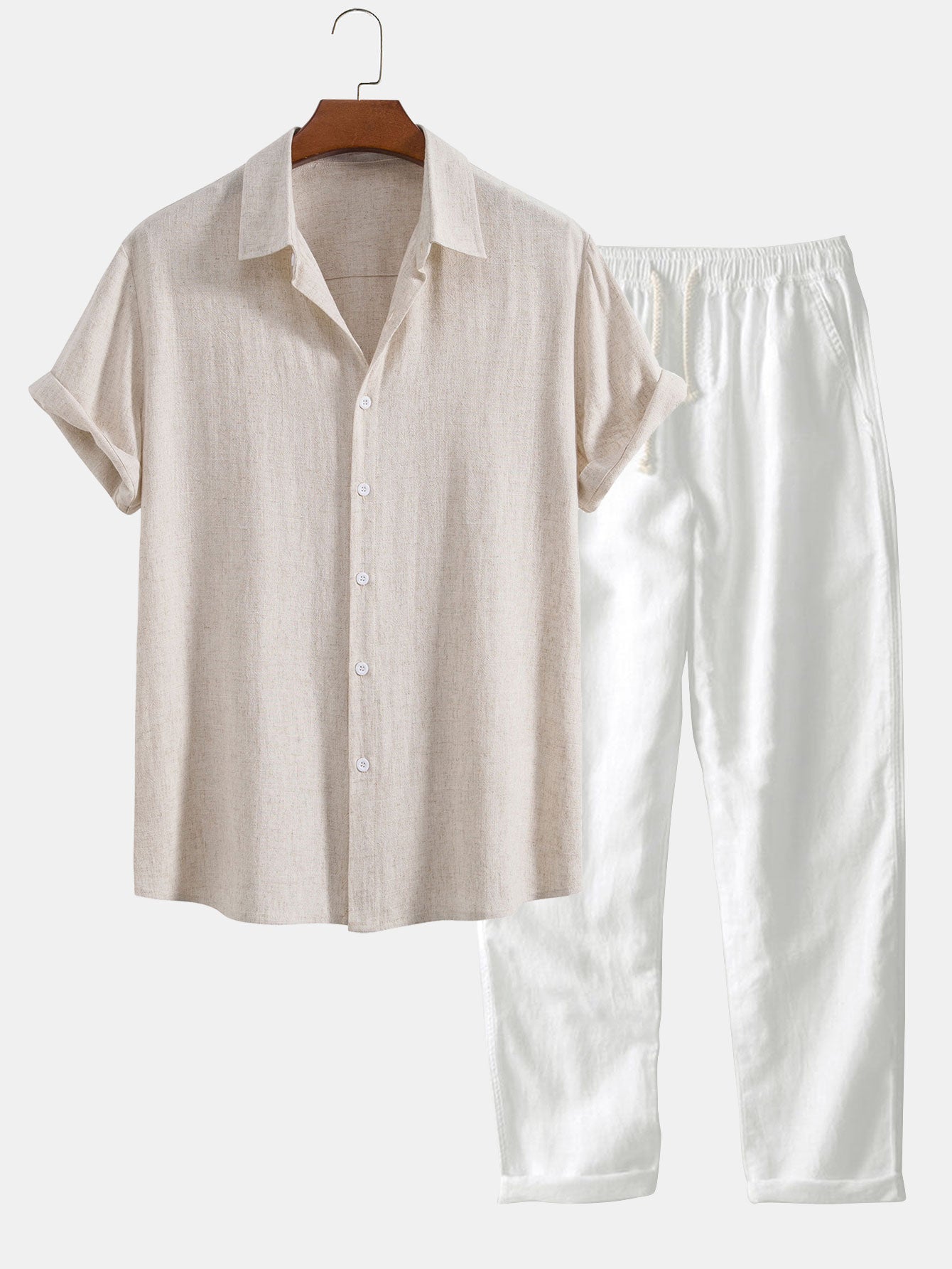 Linen rayon blend button-up shirt and straight-leg linen trousers