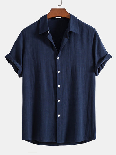 Linen rayon blend button-up shirt and straight-leg linen trousers