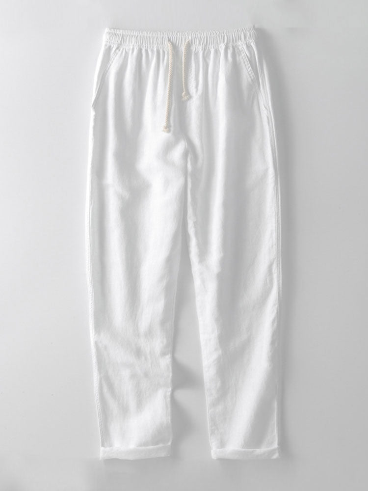 Linen rayon blend button-up shirt and straight-leg linen trousers