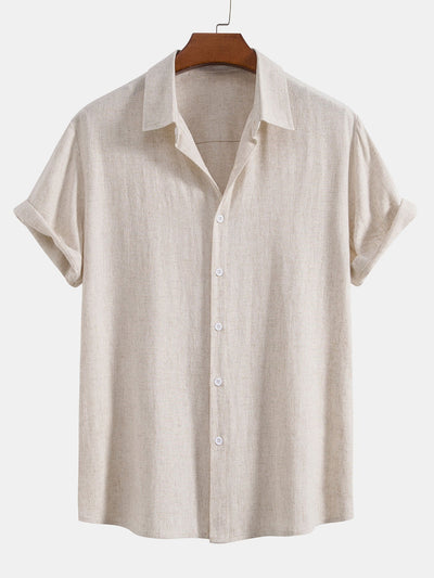 Linen rayon blend button-up shirt and straight-leg linen trousers