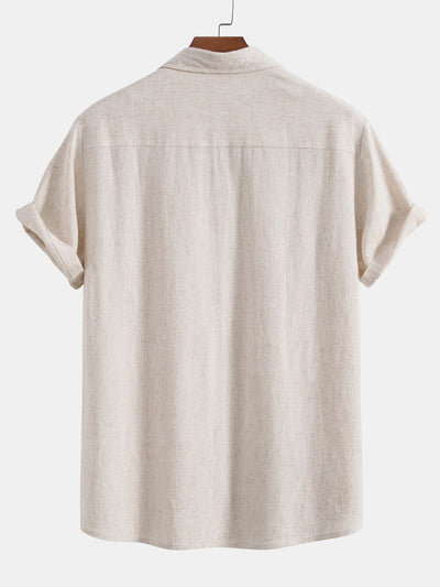 Linen rayon blend button-up shirt and straight-leg linen trousers