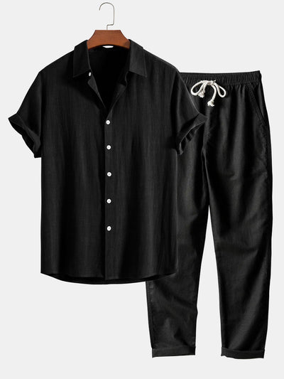 Linen rayon blend button-up shirt and straight-leg linen trousers
