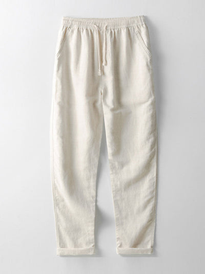 Linen rayon blend button-up shirt and straight-leg linen trousers