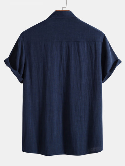 Linen rayon blend button-up shirt and straight-leg linen trousers
