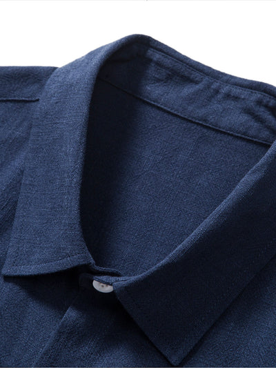 Linen rayon blend button-up shirt and straight-leg linen trousers