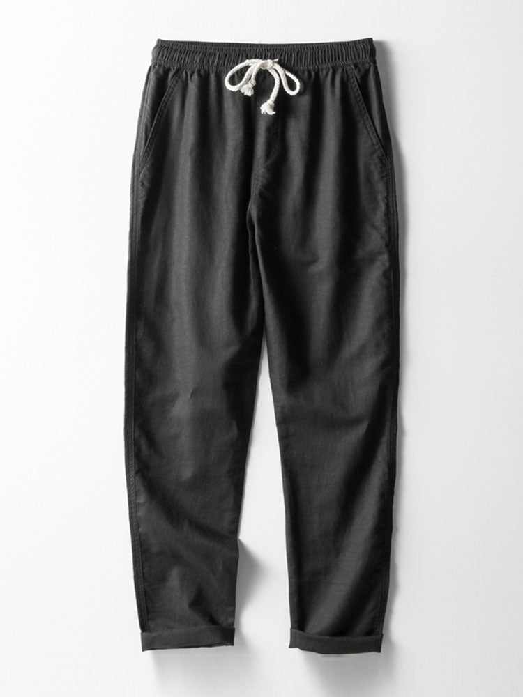 Linen rayon blend button-up shirt and straight-leg linen trousers