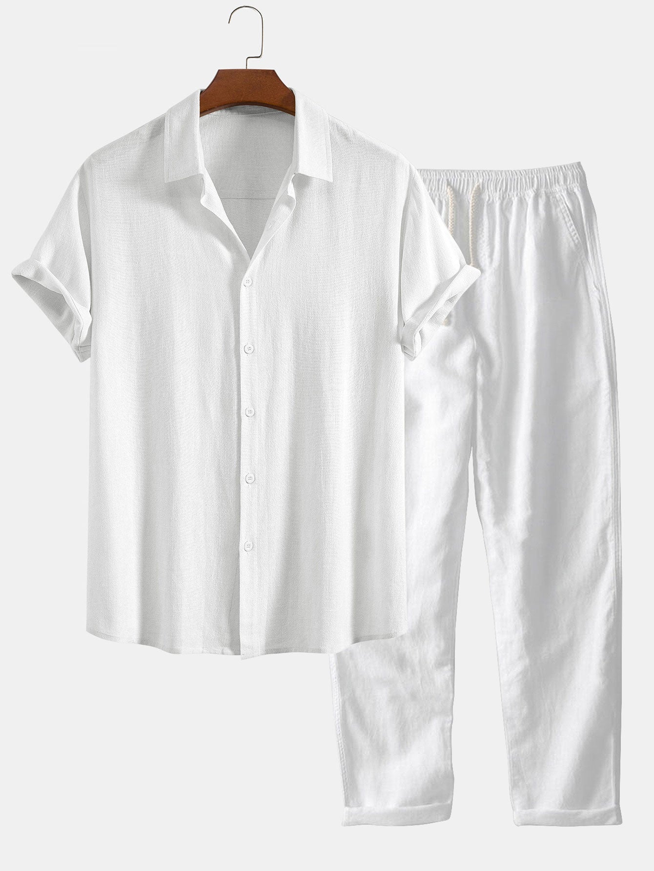 Linen rayon blend button-up shirt and straight-leg linen trousers