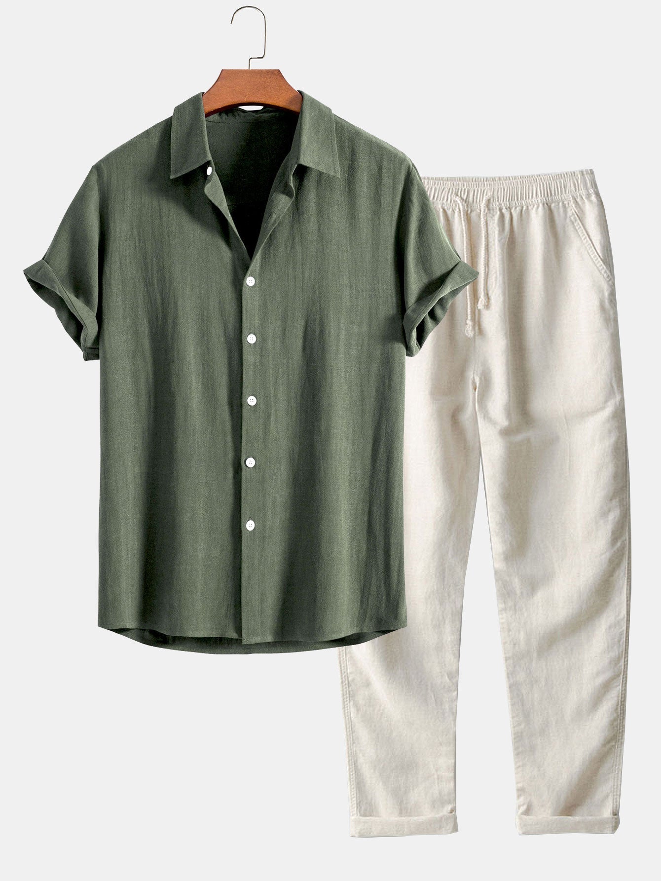 Linen rayon blend button-up shirt and straight-leg linen trousers