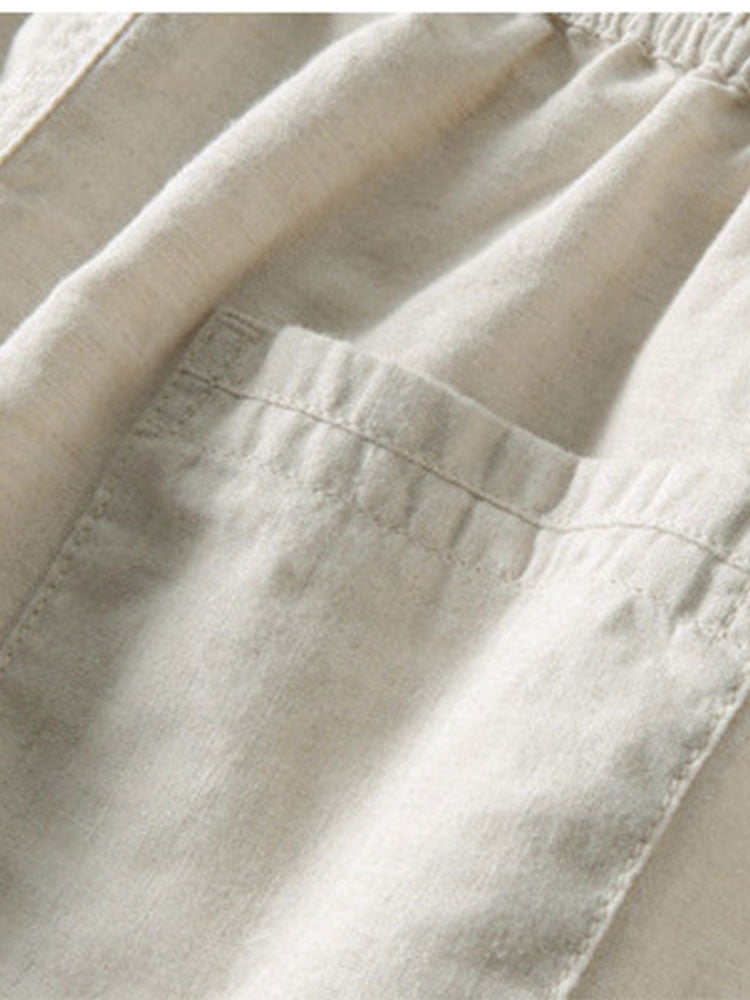 Linen rayon blend button-up shirt and straight-leg linen trousers